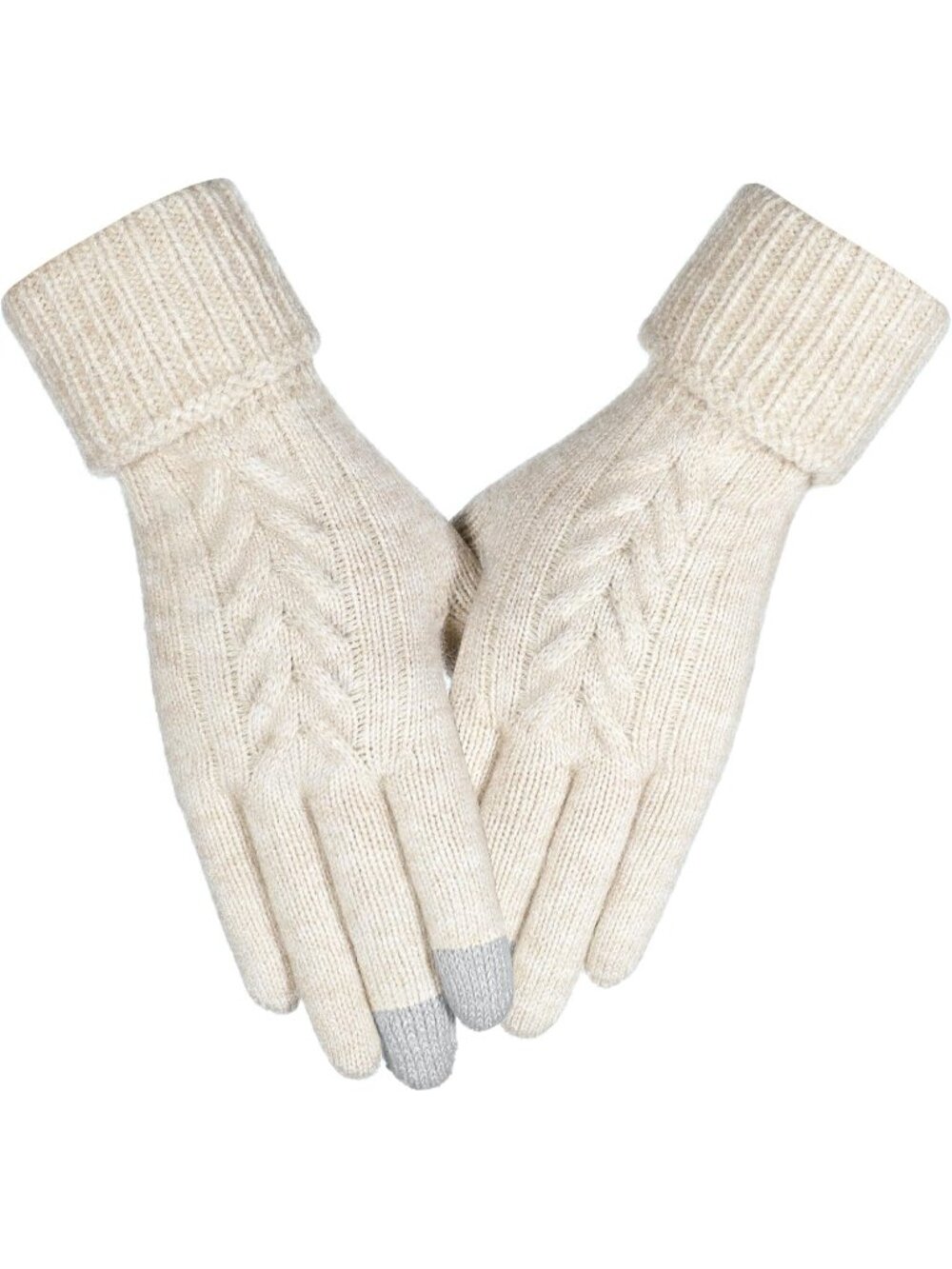 Women's White Wool Knit Touchscreen Cold Weather Winter Longer Wrist Cuff Gloves